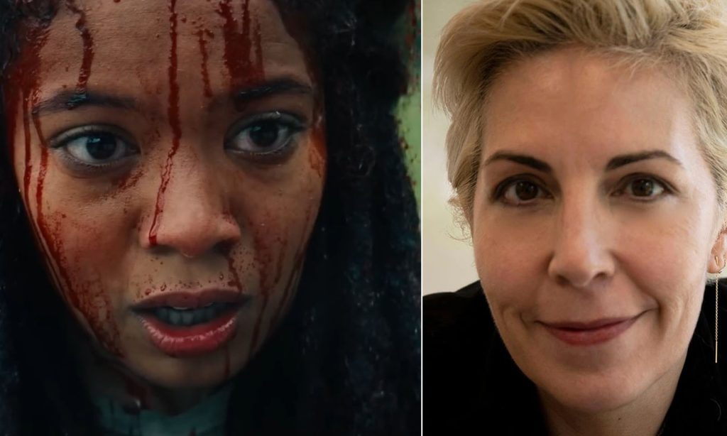 Montagem com imagem da personagem de Jaz Sinclair e a showrunner Michele Fazekas.