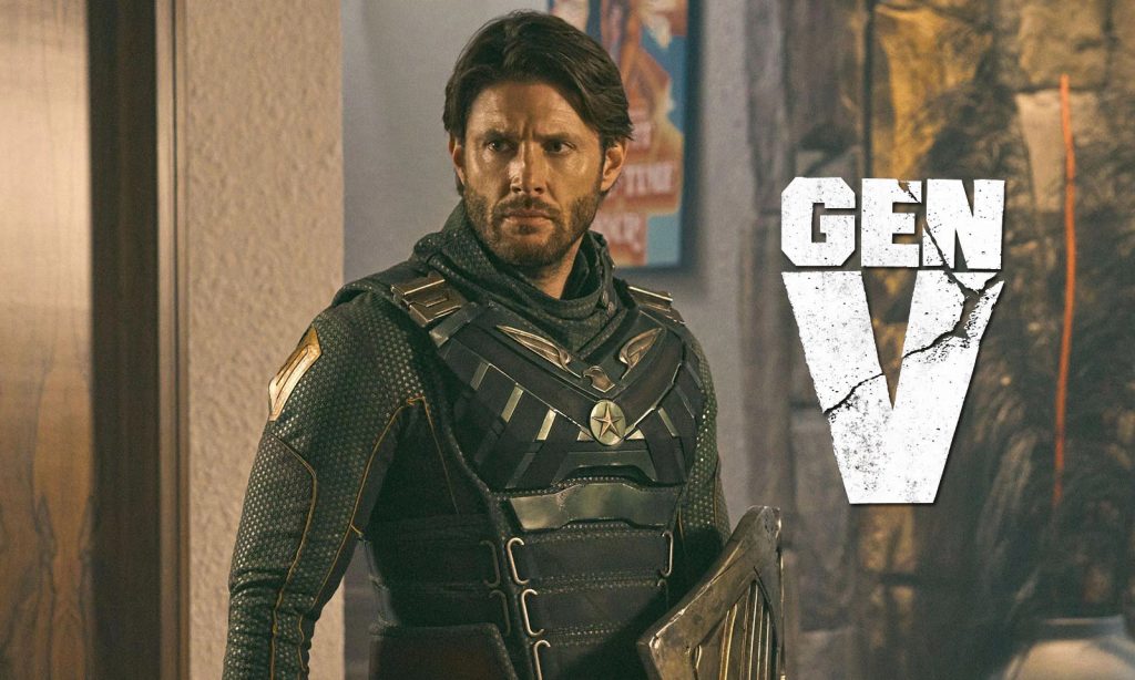 Montagem com imagem de Jensen Ackles como Soldier Boy e logo de Gen V, o spin-off universitário de The Boys.